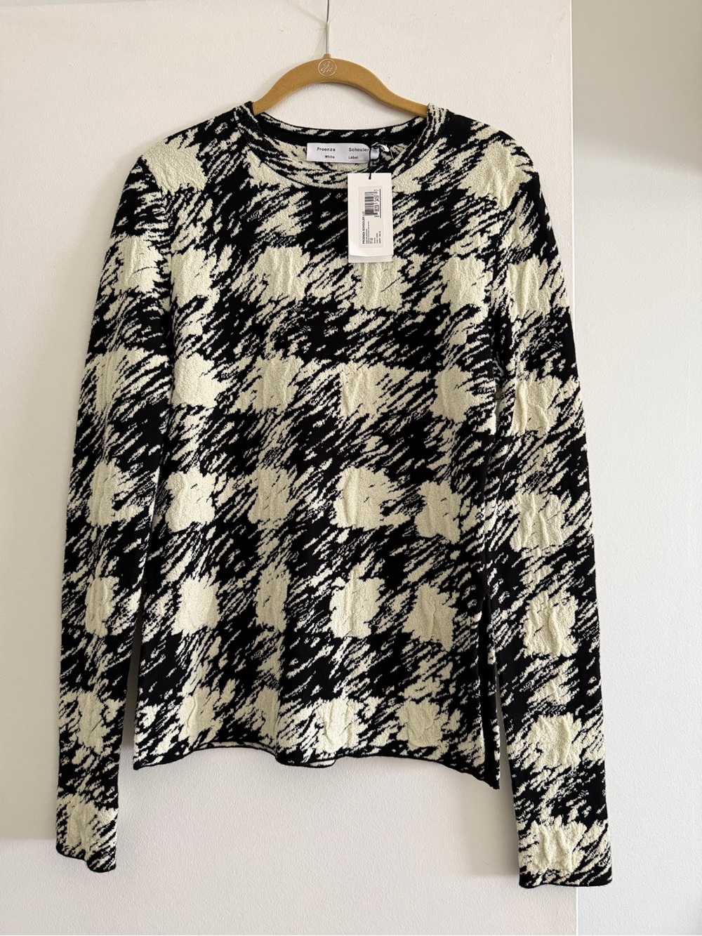 Proenza Schouler Black and Cream Abstract Jacquard Top